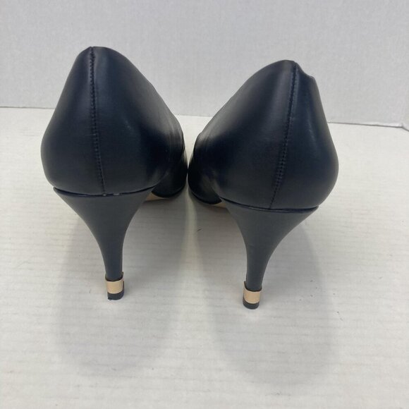 NEW Womens Size 9.5 Pointed Toe Heels Comfort Pumps Black Gold Detail Classic - Picture 3 of 10